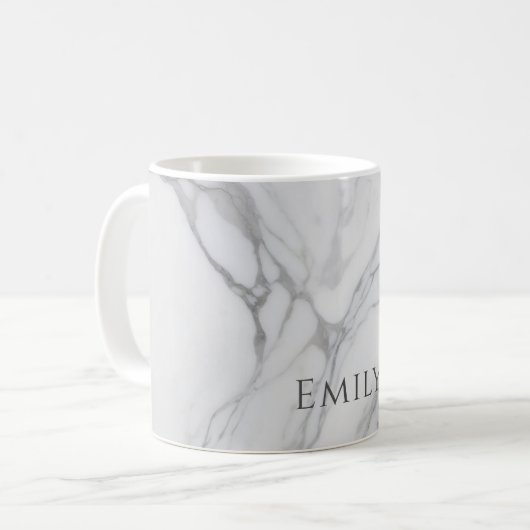 White Gray Personalized Marble Texture コーヒーマグカップ (正面左)