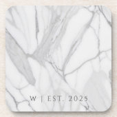 White Gray Personalized Marble Texture Family  コースター (正面)