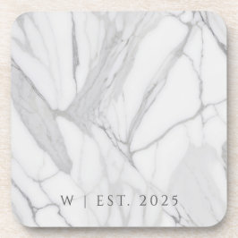 White Gray Personalized Marble Texture Family  コースター