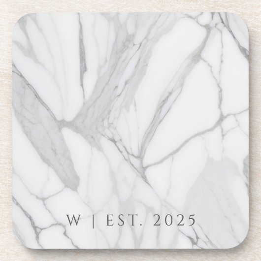 White Gray Personalized Marble Texture Family  コースター (正面)