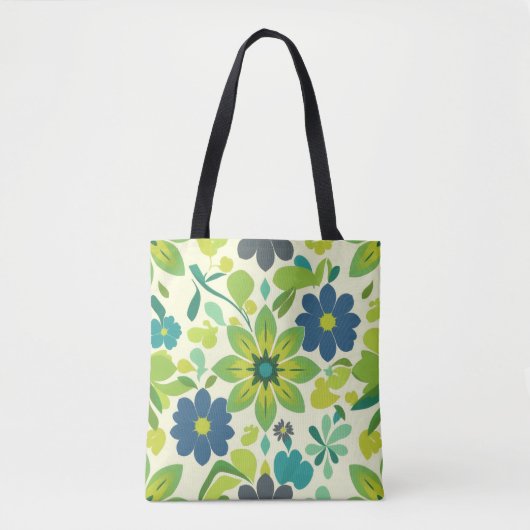 White Green and Blue Floral Tote Bag トートバッグ (正面)
