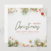 White Green and Red Simple Merry Christmas シーズンカード (正面/裏面)