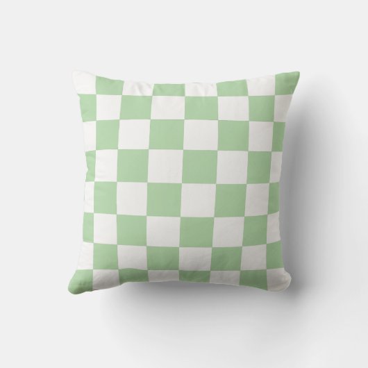White & Green Checkerboard Pattern Throw Pillow クッション (裏面)