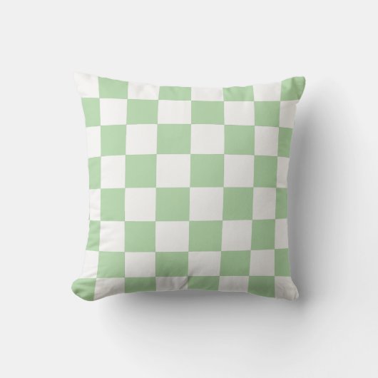 White & Green Checkerboard Pattern Throw Pillow クッション (正面)