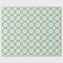 White Green Daisy Pattern  ラッピングペーパー