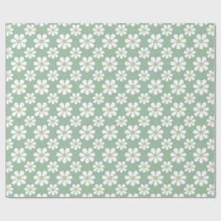White Green Daisy Pattern  ラッピングペーパー