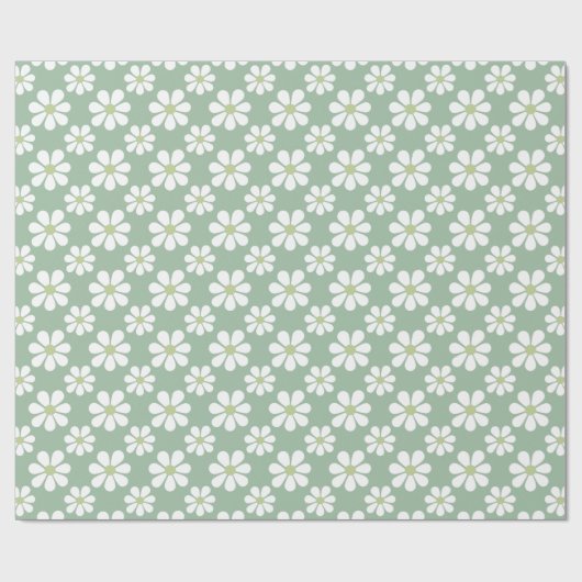 White Green Daisy Pattern  ラッピングペーパー (フラット)