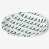 White Green Festive Winter Tree Christmas   ペーパープレート (アングル)