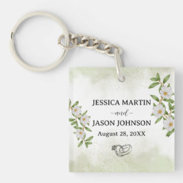 White Green Floral Watercolor Wedding  キーホルダー