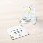 White Green Floral Watercolor Wedding  スクエアペーパーコースター (インサイチュ)