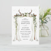 White Green Fowers Deer Antler Canopy Wedding 招待状 (スタンド正面)