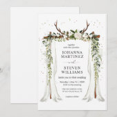 White Green Fowers Deer Antler Canopy Wedding 招待状 (正面/裏面)