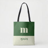 White & green initial personalized tote bag トートバッグ (正面)