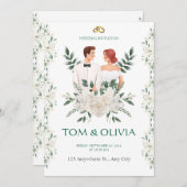 White & Green Minimalist Floral Wedding Invitation 招待状 (正面/裏面)