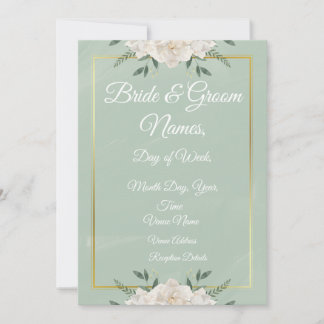 White & Green Modern Minimalist Wedding Invitation 招待状