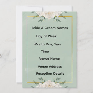 White & Green Modern Minimalist Wedding Invitation 招待状