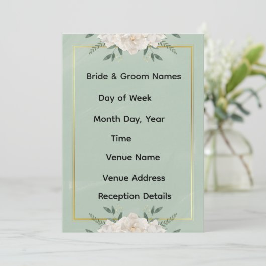 White & Green Modern Minimalist Wedding Invitation 招待状 (スタンド正面)