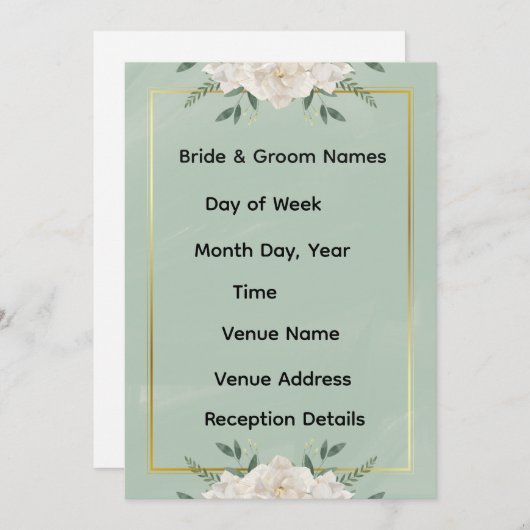 White & Green Modern Minimalist Wedding Invitation 招待状 (正面/裏面)