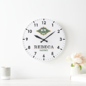 White Green Monogram Crest Luxury Gift ラージ壁時計 (ホーム)