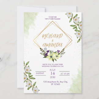 White & Green Watercolor Floral Wedding Invitation 招待状