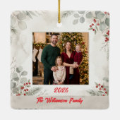 White Greenery Family Photo Christmas Ceramic セラミックオーナメント (裏面)