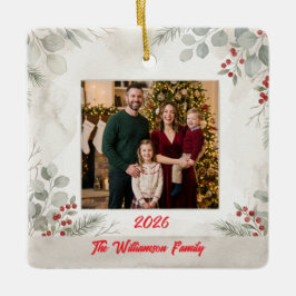 White Greenery Family Photo Christmas Ceramic セラミックオーナメント