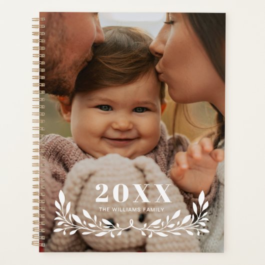 White Greenery Half Wreath Overlay Large Photo プランナー手帳 (正面)