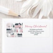 White, Grey, Pink Christmas Vintage Houses ラベル (インサイチュ)