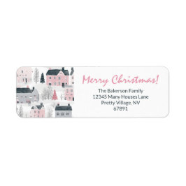 White, Grey, Pink Christmas Vintage Houses ラベル