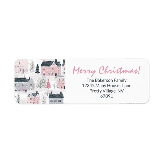 White, Grey, Pink Christmas Vintage Houses ラベル (正面)