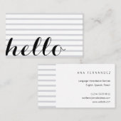 White grey simple elegant minimalist "hello" card 名刺 (正面/裏面)