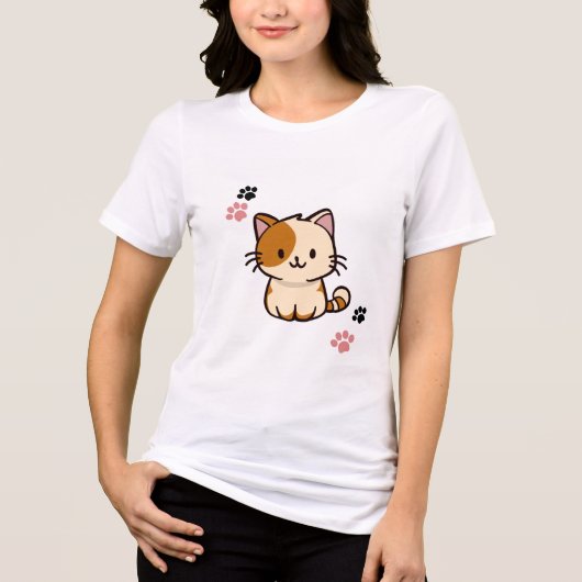 White half sleeve shirt with cat design  トライブレンドＴシャツ (正面)