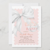 White Hand Drawn Bow Elegant Frame Pink Stripes 招待状 (正面)