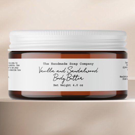 White Handwritten Minimalist Body Butter Jar Label ラップアラウンドラベル