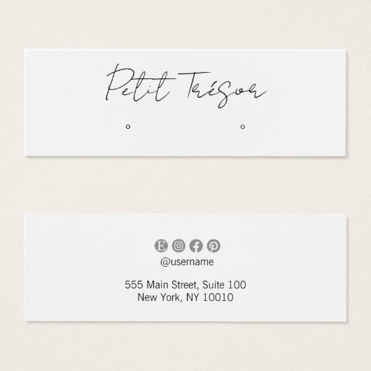 White Handwritten Script  Stud Earring Display (正面&裏面)