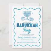 White Hanukkah Turquoise Typography Doodle Party 招待状 (正面)
