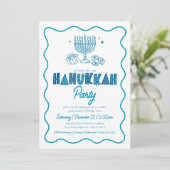 White Hanukkah Turquoise Typography Doodle Party 招待状 (スタンド正面)