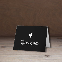 White Heart and Handwritten Name Black ノートカード