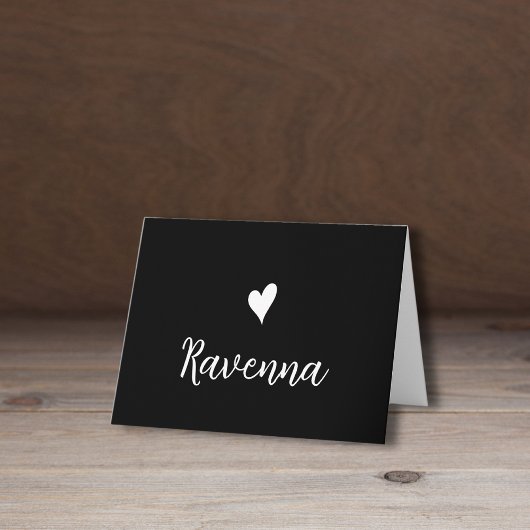 White Heart and Handwritten Name Black ノートカード