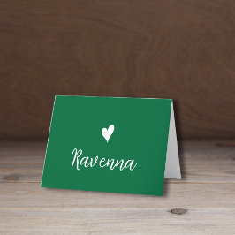 White Heart and Handwritten Name Bottle Green ノートカード