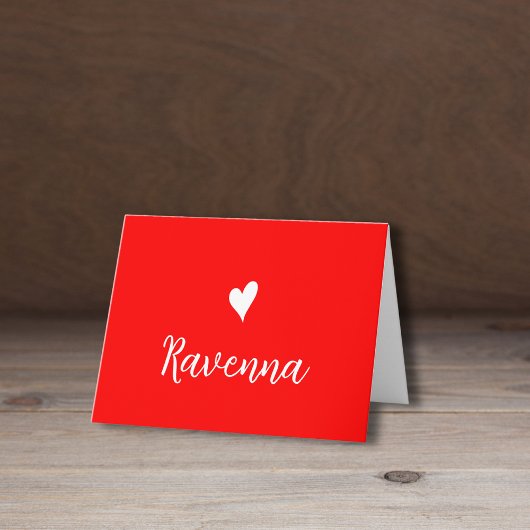 White Heart and Handwritten Name Neon Red ノートカード