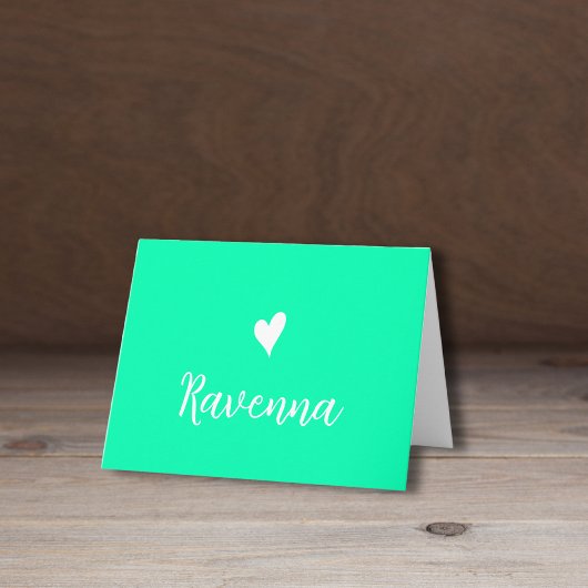 White Heart and Handwritten Name Seafoam Green ノートカード