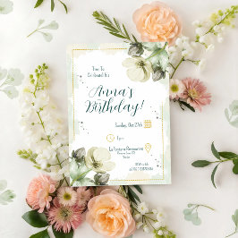 White Hellebore Watercolour Florals Birthday 招待状