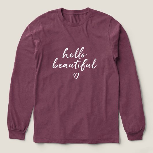 White Hello Beautiful Inspirational Quote Heart トライブレンドＴシャツ (デザイン正面)