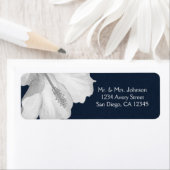 White Hibiscus Blue Tropical Wedding Aloha ラベル (インサイチュ)