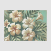 White Hibiscus Flowers Green Tropical Decoupage 薄葉紙 (正面)