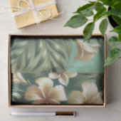 White Hibiscus Flowers Green Tropical Decoupage 薄葉紙 (ギフト)