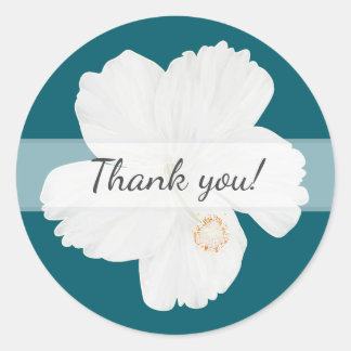 White Hibiscus Thank You Wedding Stickers ラウンドシール