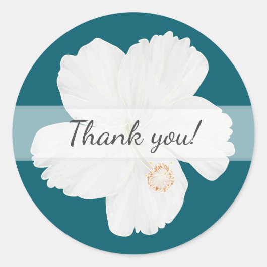 White Hibiscus Thank You Wedding Stickers ラウンドシール (正面)