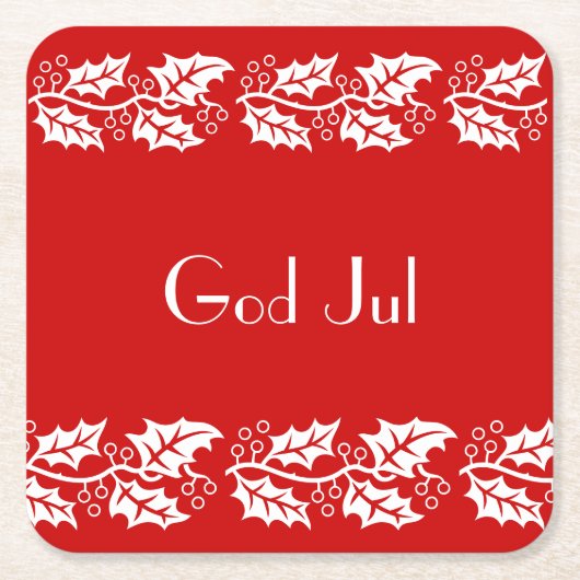 white hollies in red -  God Jul スクエアペーパーコースター (正面)